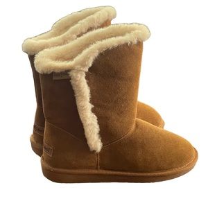 Minnetonka Boots Womens Sz 9 Suede Faux Shearling Slip On Sherpa Lined Mid-Calf